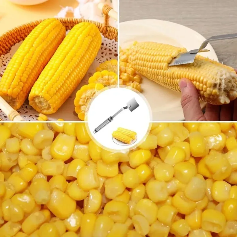 Pengupas Jagung Baja Tahan Karat Pengupas Jagung Bergerigi Pemotong Perontok Tongkol Jagung Gadget Dapur Buah dan Sayuran — image 7