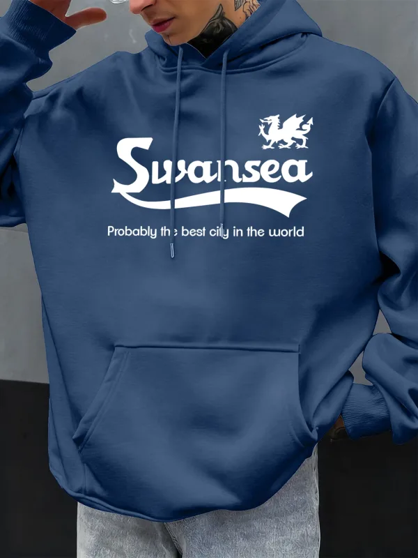 Swansea The Best City Letter Design Autumn Men Hoody Pocket Hoodie Casual Fleece Soft Pullovers Hip Hop Clothes Loose Tops