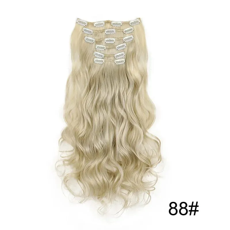 6pcs/set 24Inch Synthetic Long Curly Wavy Hair Extension 16 Clips High Tempreture Hairpiece Clip In Hair Extensions for Women