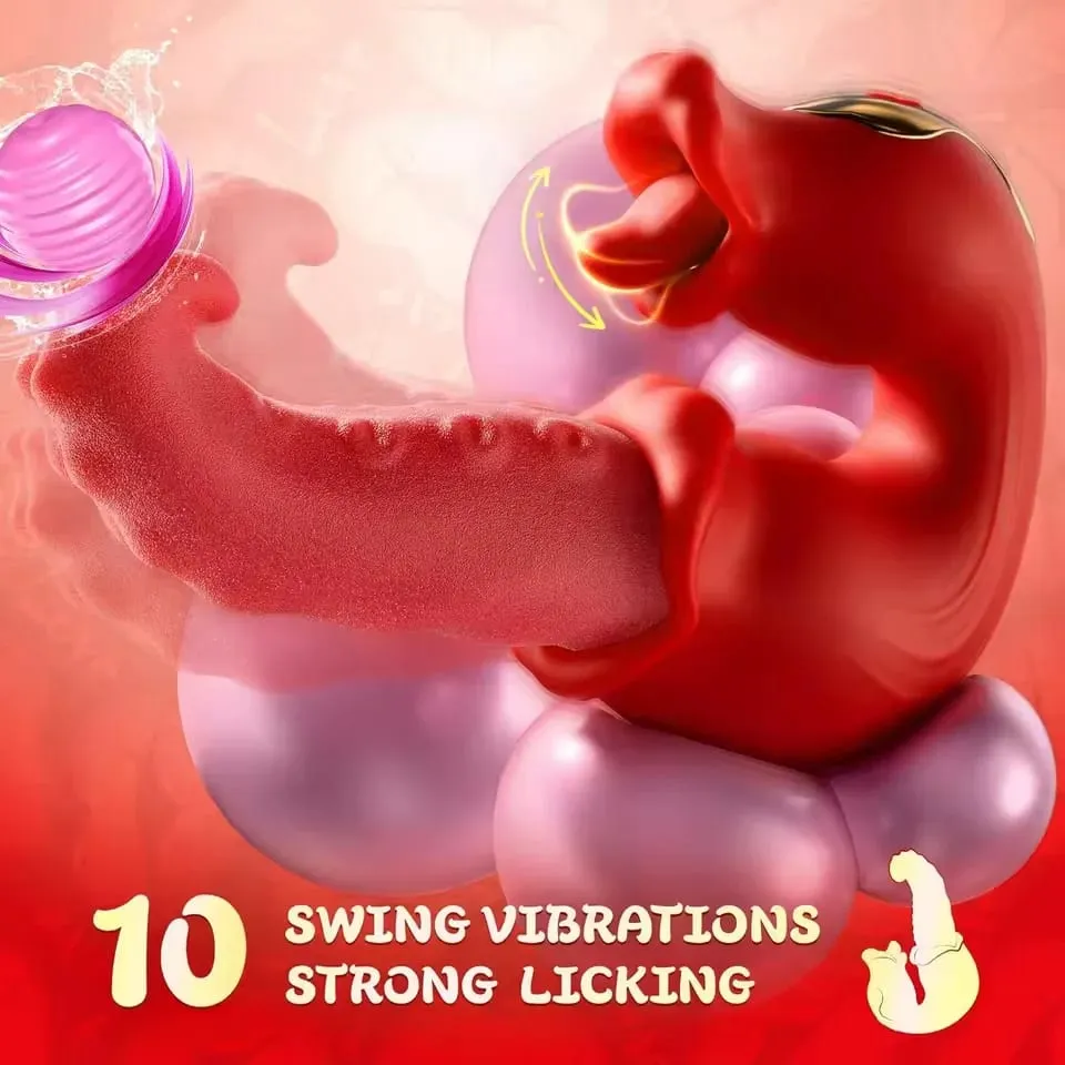 Rose Licking Realistic Tongue Vibrator G-spot Nipple Vagina Stimulator Clitoral Massager Thrusting Dildo Adult Sex Toy — image 6