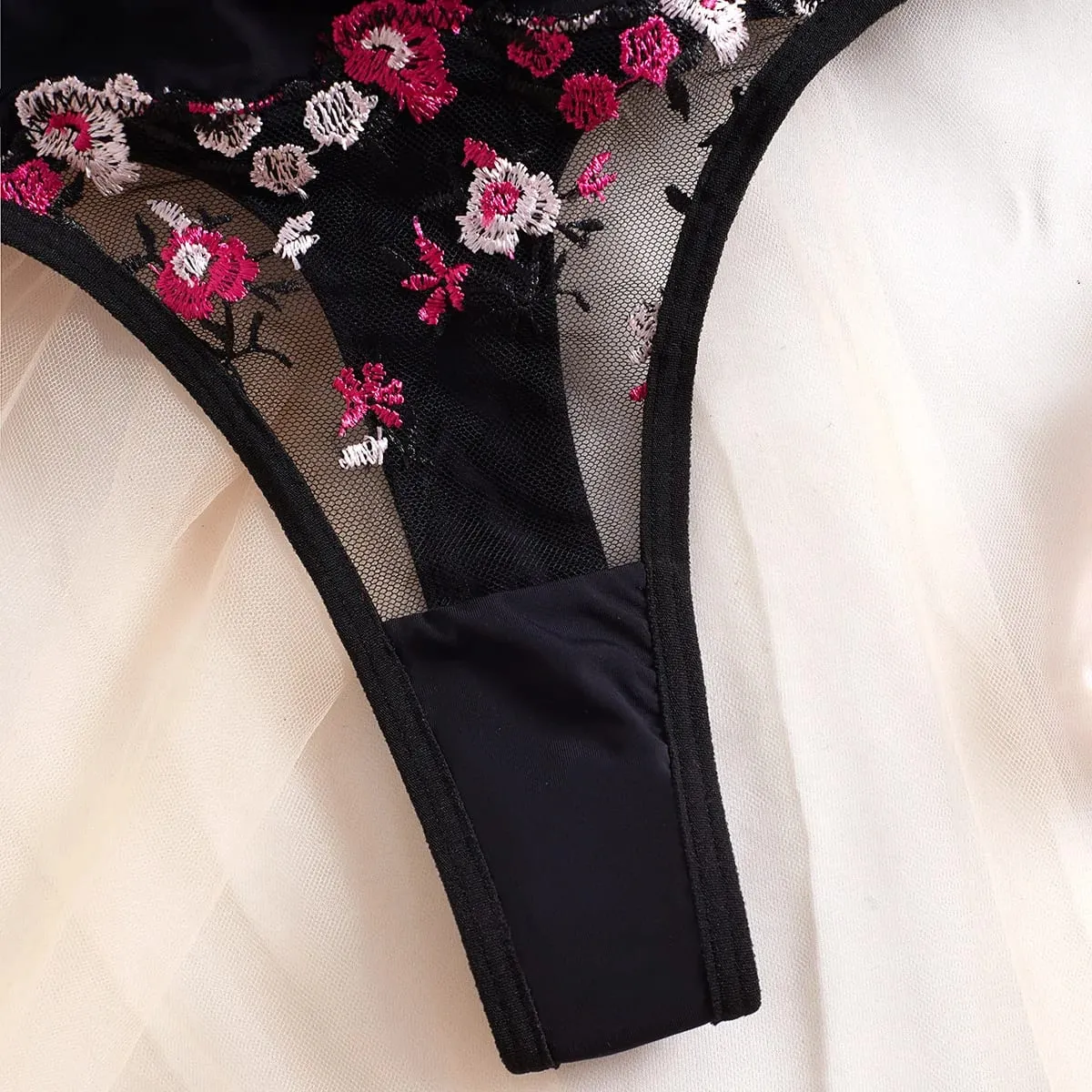 Sexy Womens Underwear Exotic Emotional Bra Set Embroidered Print Brassiere Lingerie Set Women's Push Up Thin Bralette suit — image 6