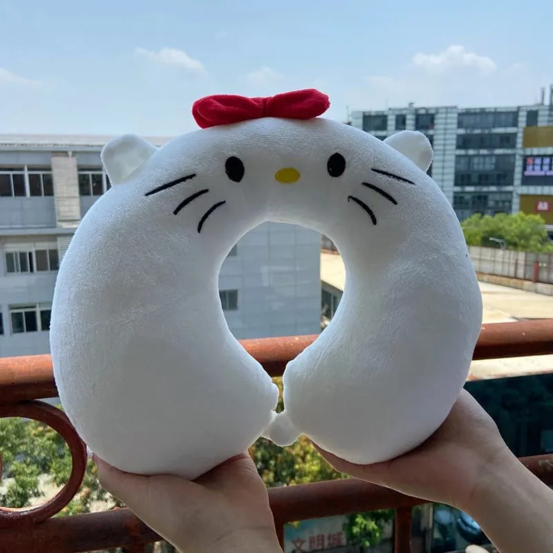 Sanrio 귀여운 U 자형 목 베개 헬로 키티 Purin Pochacco 휴대용 ​​낮잠 베개 목 지원에 적합 Kuromi 플러시 장난감