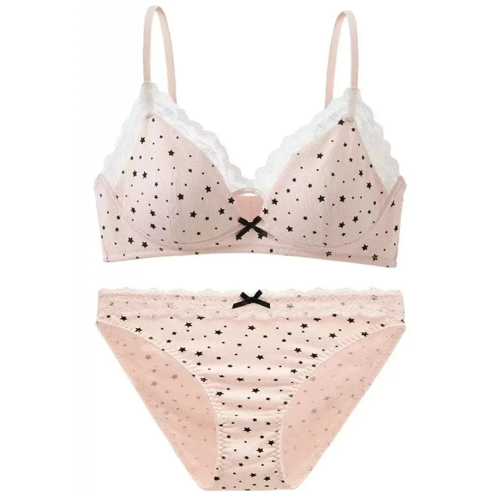 Women No Underwire Bra Set Soft Support Push‑Up For Small Bust Prevent Sagging & Side Spread Sweet Girly Style Lingerie 32‑38 — image 7