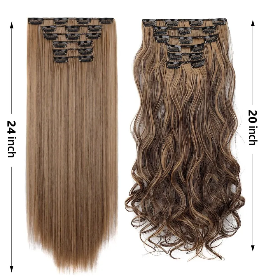 24Inch Clip in Hair Extensions Invisible Synthetic Extension 6PCS Long Straight Heat Resistant Clips on Hairpieces for Women — image 6