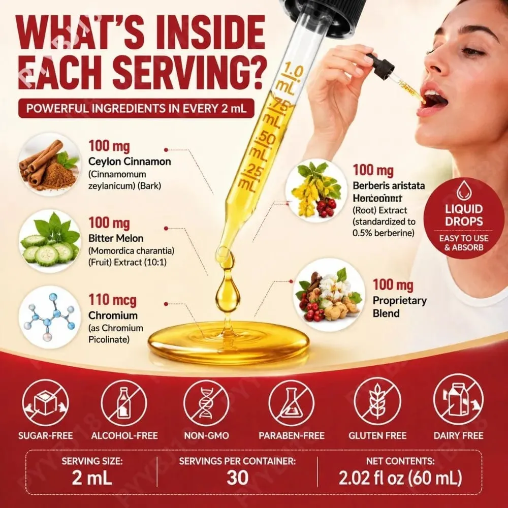 Berberine Liquid Drops Chromium & Ceylon Cinnamon Supports Vitality Metabolic Wellness Digestive Health Sugar-Free Non-GMO 60ml — image 6