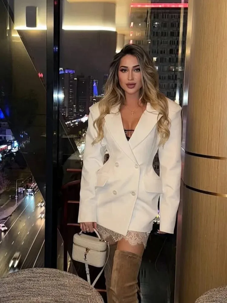 2025 New Waist Cinching Mini Dress Women Fashion Full Sleeve Deep V-neck Double Breasted Short Dresses Lady Party Street Gown — image 6