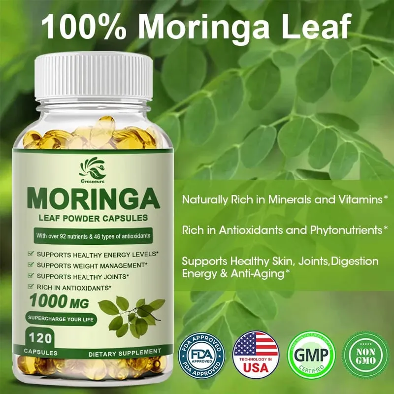 Greensure Moringa Oil Främjar ämnesomsättning Stöd Viktminskning Reparationer Skadade celler Lindrar inflammation Kardiovaskulär hälsa — image 1