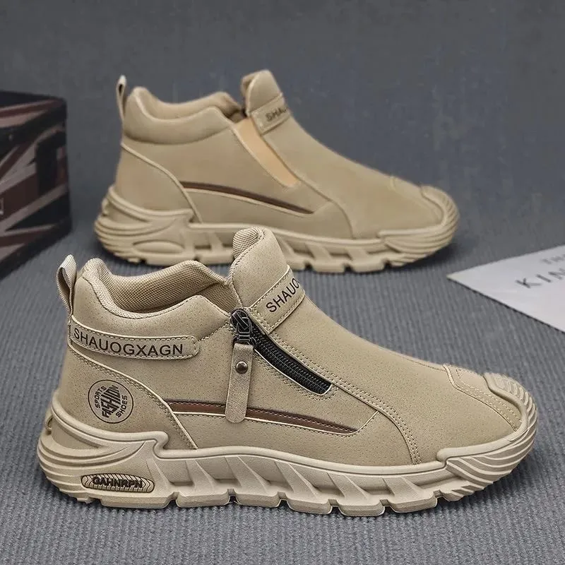 Mens Casual Labor Shoes Fashion Zipper Versatile Men Outdoor Climbing Shoes Non Slip Wear-resistant Sneakers Zapatos Para Hombre