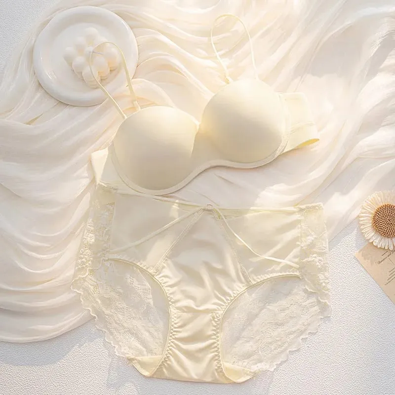 Bra Panties 1/2 Cup Thin Fashion Young Girls Fashion Intimates Push Up Gather Beauty Back Underwear Multiple Halter Lingerie Set — image 6
