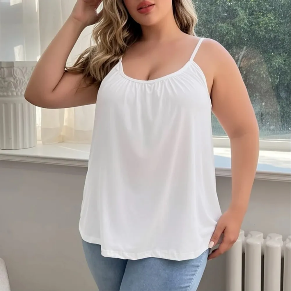 Plus Size Padded Camisole Tops For Women Adjustable Spaghetti Strap Camis With Built Bra Basic Summer Sleeveless Undershirt