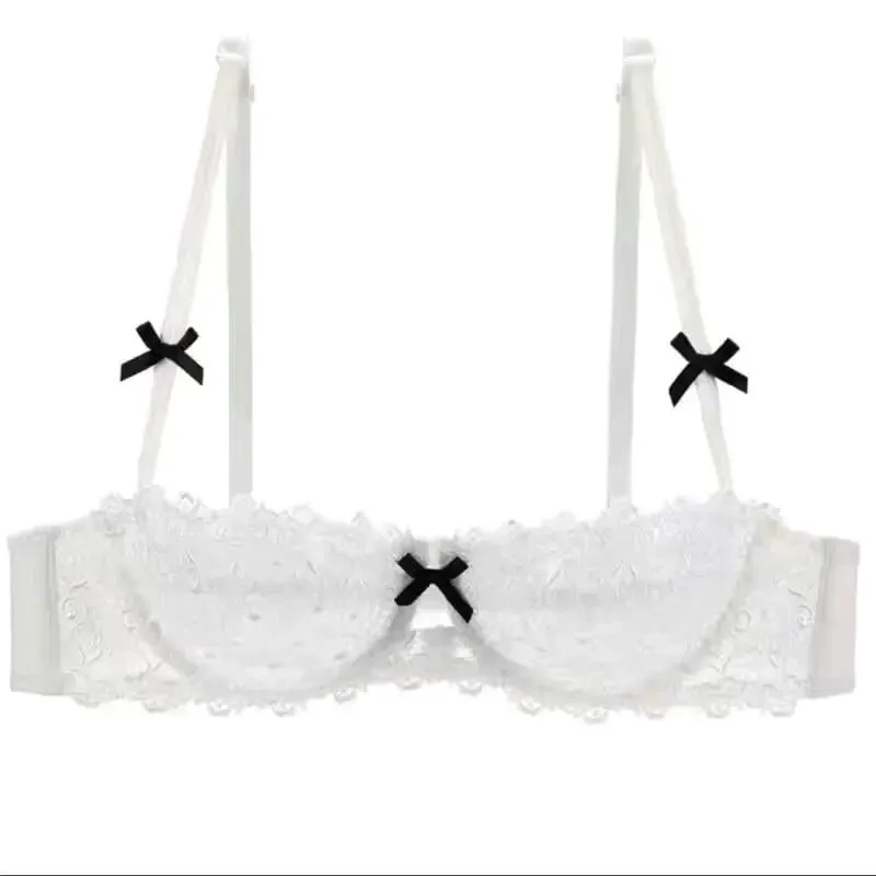Sexy Lace Bra Set for Women Plus Size Half Cup Sheer Ultra Thin Nipple Concealed Erotic Lingerie Push Up Comfort Underwear Set