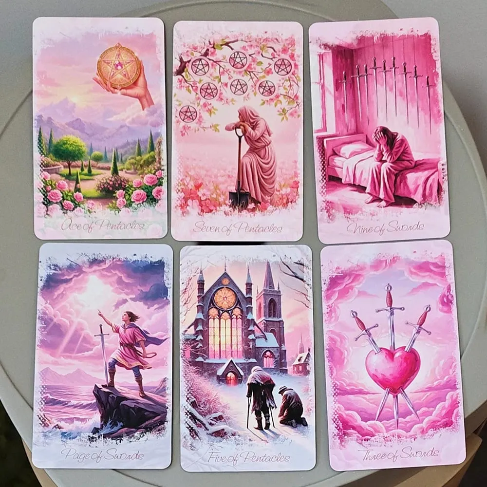 สีชมพูแฟนตาซีโรแมนติก Tarot Deck ดีบุกกล่อง 11*6.2 ซม.78-การ์ดเต็มรูปแบบพร้อมคำแนะนำหนังสือ Spiritual Divination Oracle