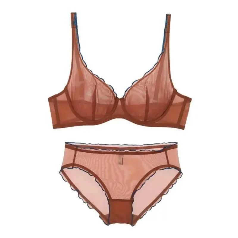 European Luxury Lingerie Set Full Cup Sheer Ultra Thin Bra & Panty Set Sexy Comfort for Women Large Small MOYISU Sexy Tushy S-XL — image 1