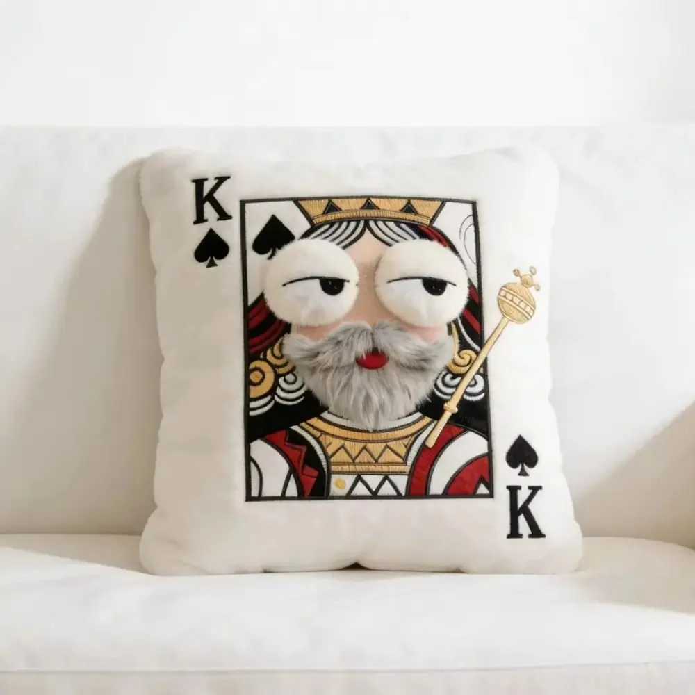 Patchwork Style Poker Card Cushion 3D Big Eyes High-Value Design Embroidered Pillow Card Game Theme Patchwork Pillow Home Decor — image 2