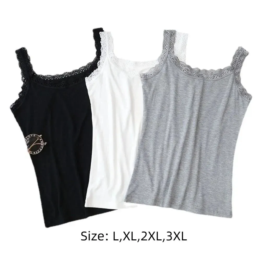 Casual U Neck Summer Tank Tops Sleeveless With Lace Fitted Tops Underwear Loose Cami Top Shirt for Women