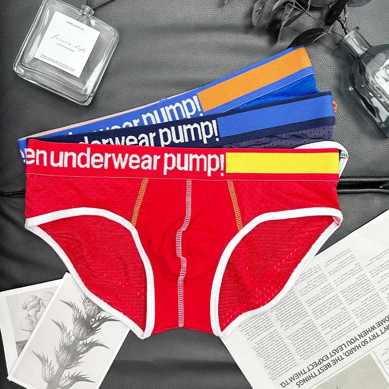 Men's Low Waist Slimming Mesh Briefs U Convex Pouch Elastic Waistband Breathable Colorful Jockstrap Underwear