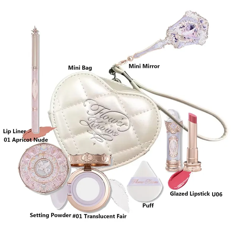 Flowerknows All In One Mackup Set Confezione regalo Flower Knows Glitter Eye Shadow Palette Fard Rossetto lucido a lunga tenuta con borsa — image 3