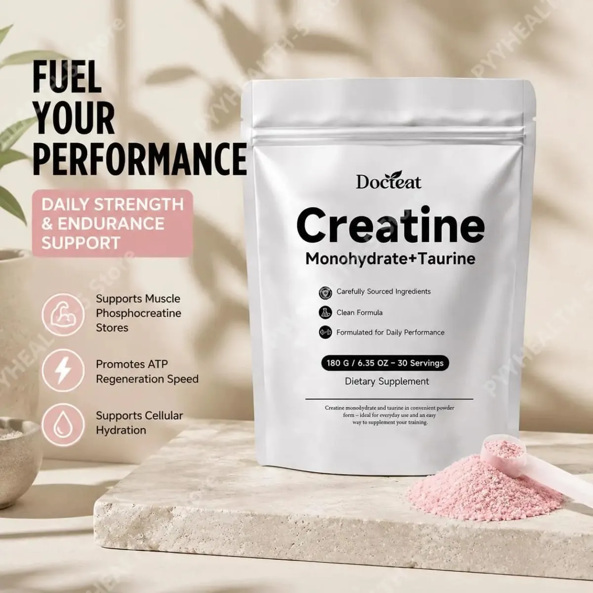 Docteat Creatine Monohydrate Taurine Powder for Muscle Phosphocreatine Support and Sports Nutrition Performance 30 Servings — image 2