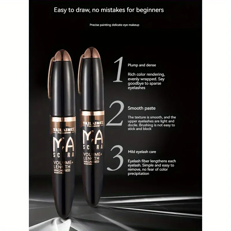 1 PC Hindi tinatablan ng tubig 3D Mascara Makapal Mahaba Mabaho-proof Mabilog na Naka-encrypt na Pangmatagalang Curling Malaking Makeup sa Mata na may 360° Spiral Brush — image 7
