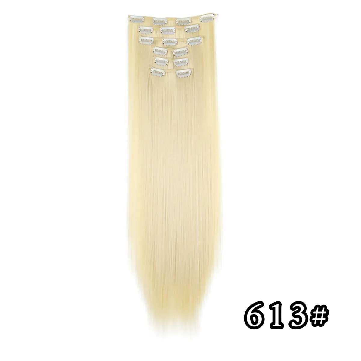 24 Inch Synthetic Clip in Hair Extensions Long Straight Heat Resistant Fiber Hairpiece for Party Cosplay Daily Wear Blonde Black