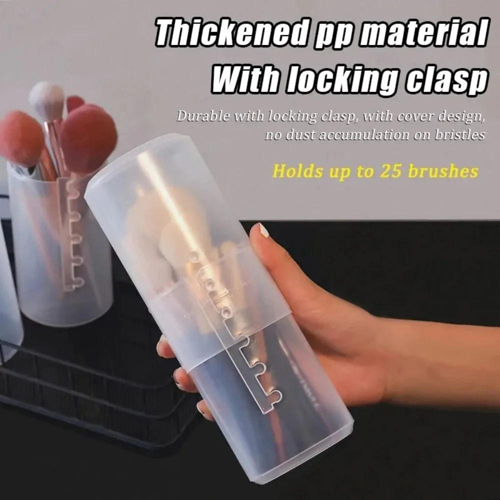 ใหม่โปร่งใสปรับความสูง PVC แปรงแต่งหน้าผู้ถือจัดเก็บถ้วยพร้อมฝาปิดกันฝุ่นแป้งแพคเกจกล่อง — image 4