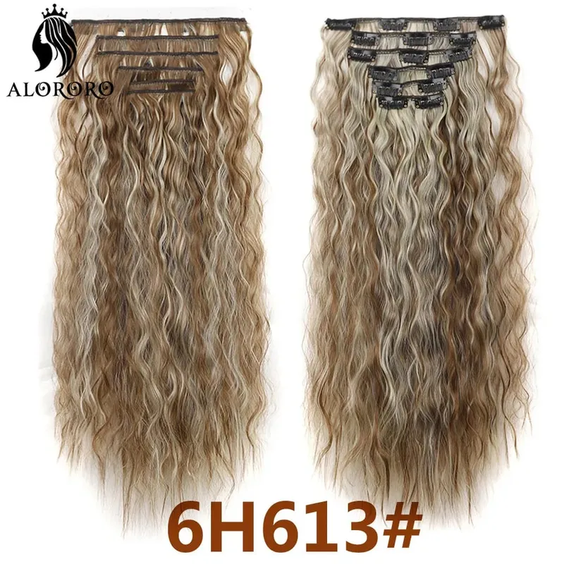 Alororo Synthetic Long Kinky Curly Clip In Hair Extension Full Head Afro Fake Hair Pieces Clip-on Blacke Brown Hair For Women