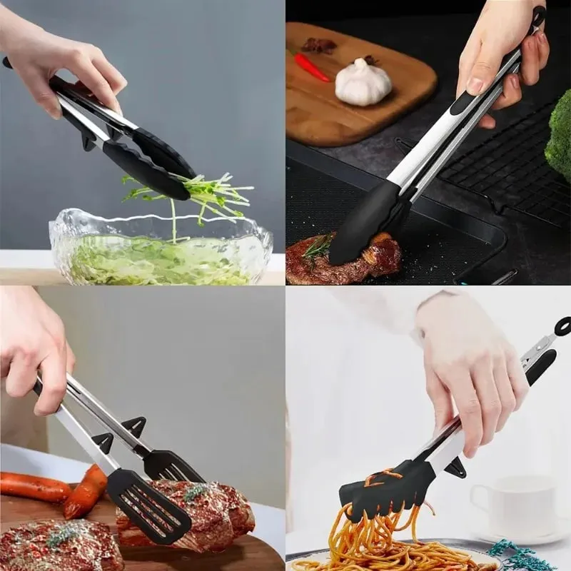 Silicone Kitchen Food Tongs Non Stick Heat Resistant Cooking Clip For BBQ Salad Steak Pasta Household Kitchen Utensils — image 4