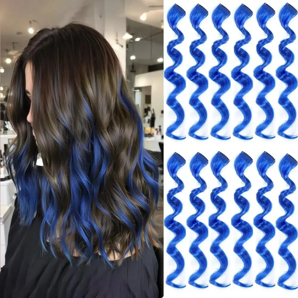 6 Pcs Black Hair Extensions 22 Inch Curly Wavy Colored Hair Colorful Clip in Extensions Highlight Party for Kids Girls Synthetic — image 12