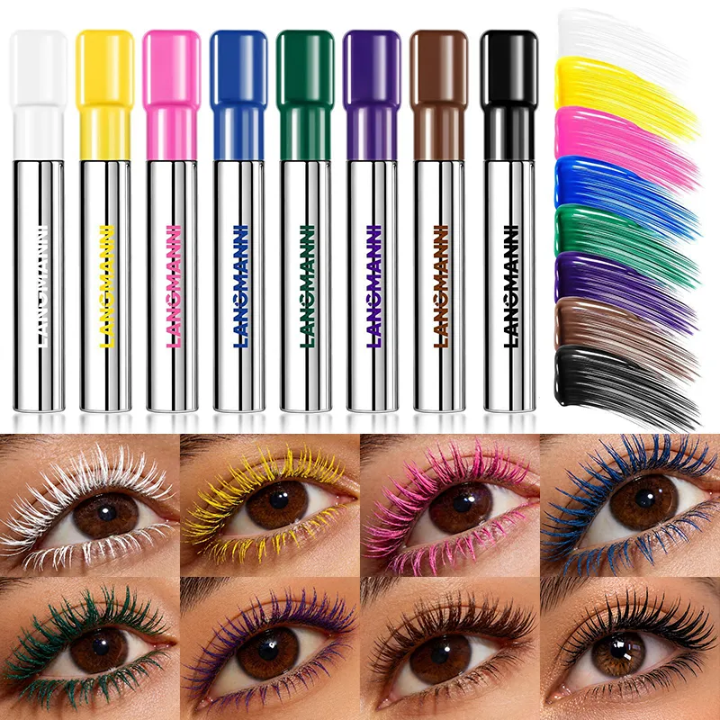 8 Colors Pink Mascara Thick Curling Waterproof Natural Eyelashes Long Lasting Blue White Green Black Eye Makeup Korean Cosmetics — image 3
