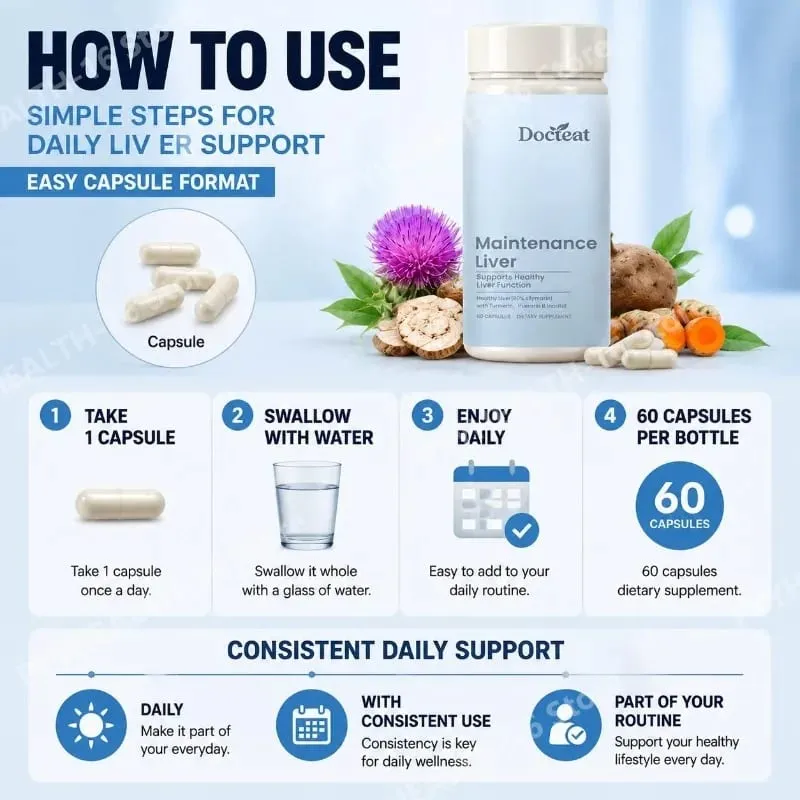 Liver Wellness Support Capsules with Milk Thistle Turmeric Extract Magnesium Glycinate Vitamin C E Herbal Formula 60 Capsules — image 7