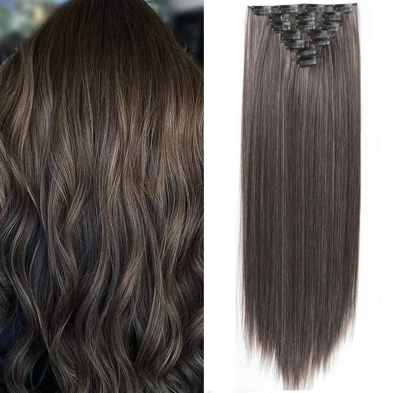 7 Clips In Hair Extensions Long Straight Hairstyle Pink 60CM Natural Synthetic Hair Daily Use Hairpiece For Women — image 17