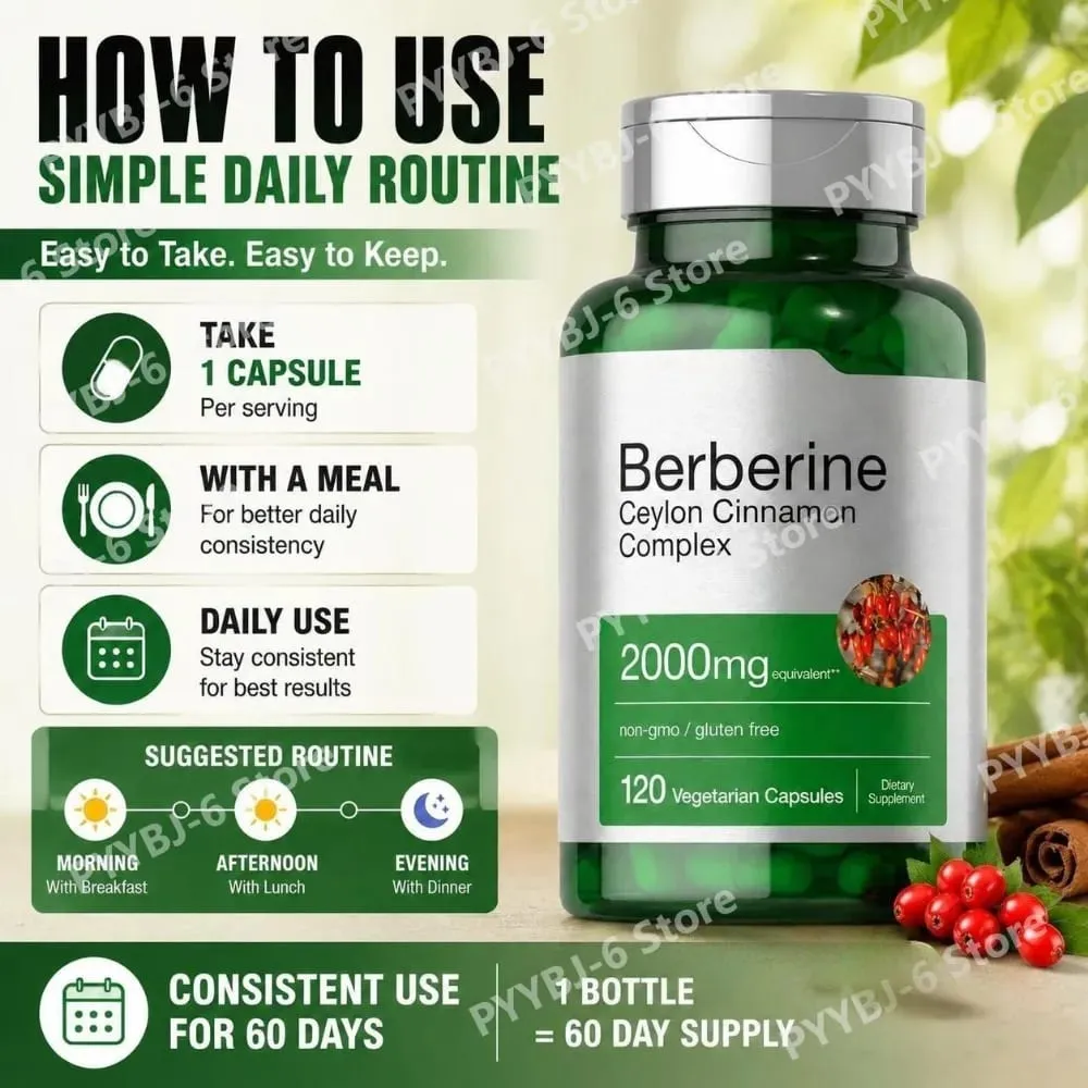 Berberine Ceylon Cinnamon Complex 2000mg แคปซูลมังสวิรัติ Non-GMO Gluten ฟรีอาหารเสริมเพื่อสุขภาพทุกวันสำหรับผู้ใหญ่ 120 นับ — image 6