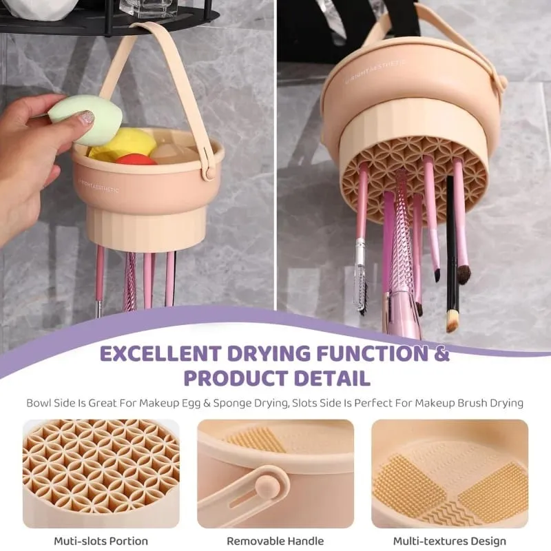 Makeup Brush Cleaner Mat 3 in 1 Silicone Washing Bowl with Brushes Scrubber Foldable Powder Puff Cosmetic Sponge Drying Tools — image 2