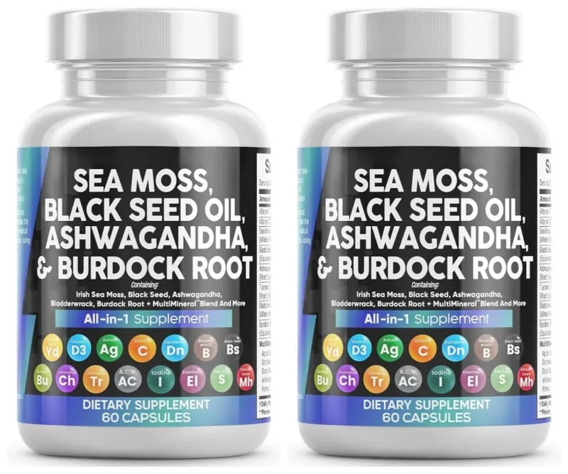 Sea Moss Capsules Contain Black Seed Turmeric & Vitamin D Plant-Based Daily Mineral All in One Supplement 60 Count Per Bottle — image 8