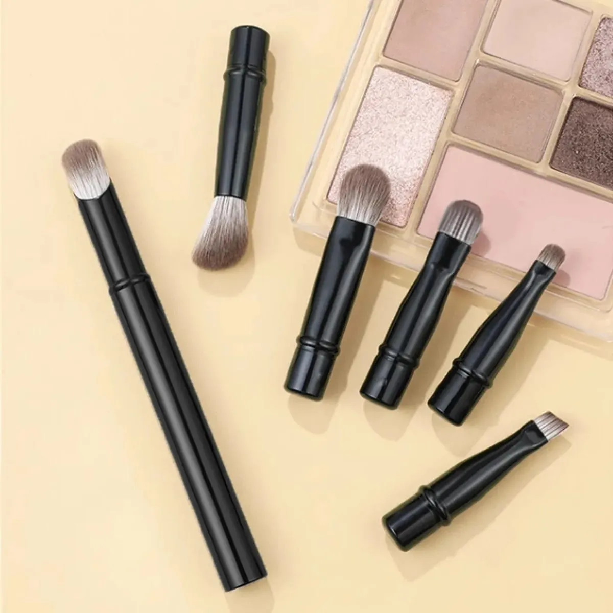 6pcs Portable Makeup Brush Replacement Head Set Nose Shadow Brush with Box for Women Professional Cosmetic Puff Brush Cleaner