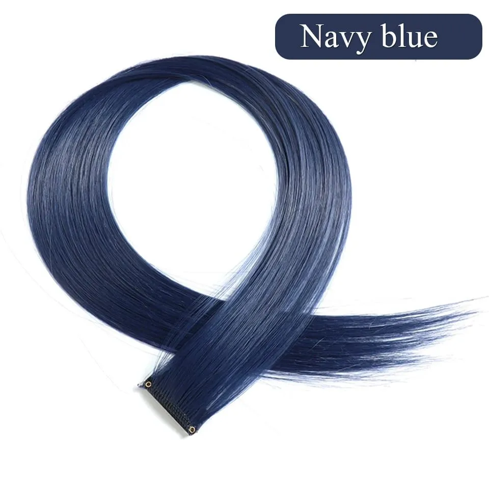 Colored Hair Extensions Synthetic 22Inch Straight Orange Green Clip in Hair Extension Rainbow Accessories Party Highlights Hair — image 9
