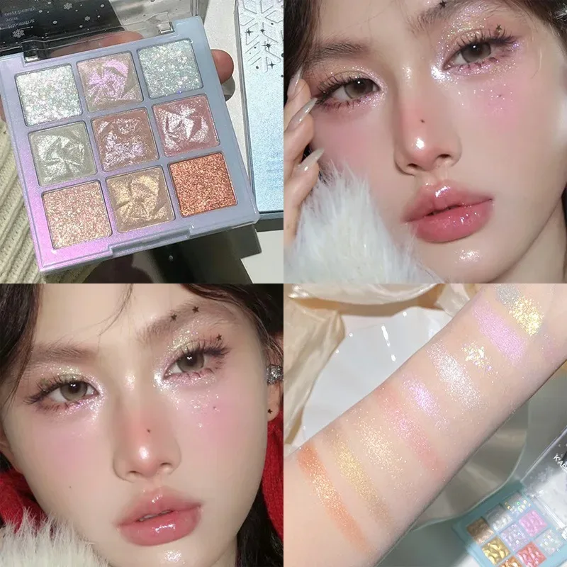 9-Color Glitter Eyeshadow Palette Earth Color Pearlescent Eye Shadow Shimmer Highlights Sparkling Sequin Champagne Eyes Makeup