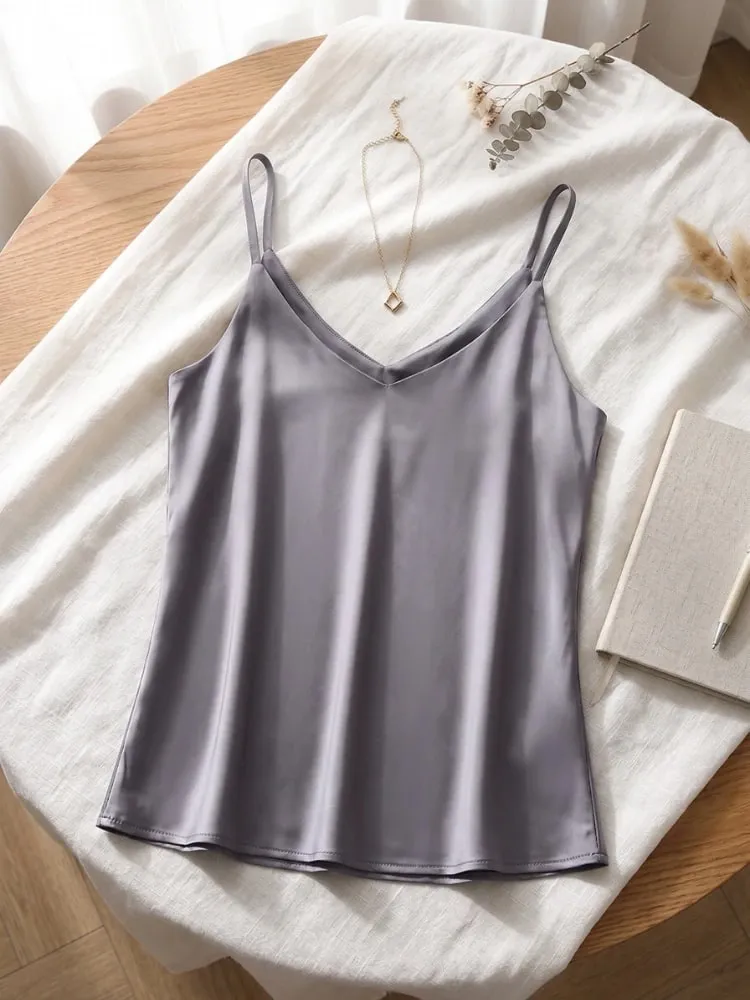 zjaiss Halter V Neck Basic White Cami 2026 Summer Spaghetti Strap Women Tank Top Sleeveless Satin Silk Tops Women'S Camisole