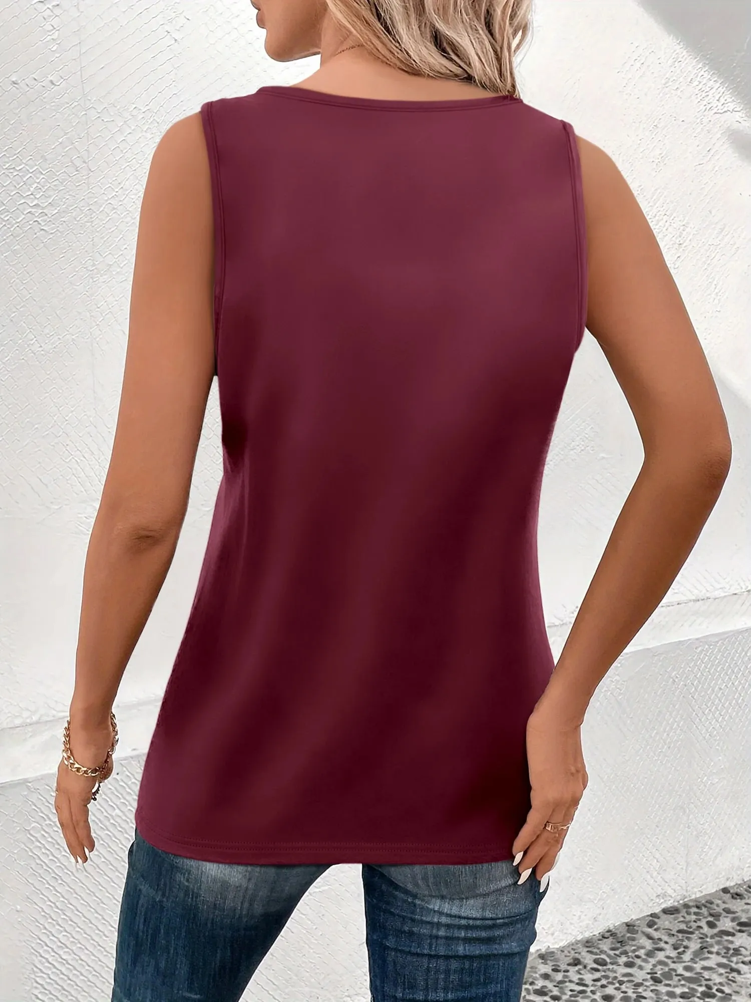 U Neck Sleeveless Henley Tank Top with Front Buttons Relaxed Fit Basic Cami for Women All Seasons Daily Wear — image 3