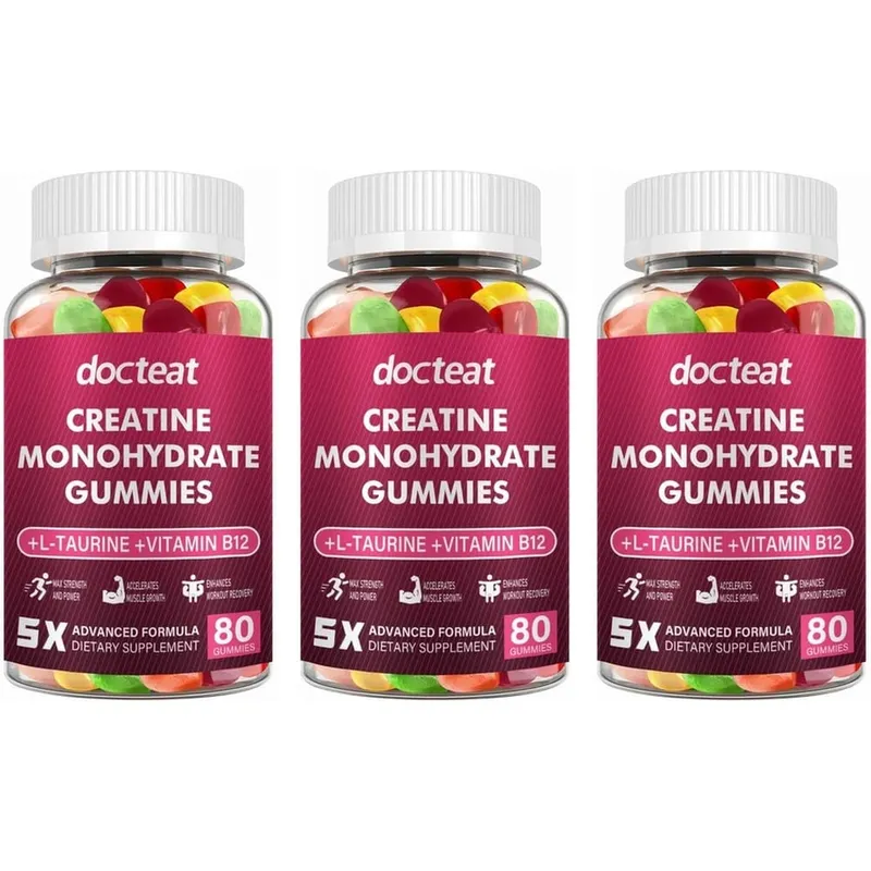 Docteat Creatine Monohydrate Gummies for Muscle Builder Energy Boost Muscle Recovery Stamina Bone Health Support 80 Count