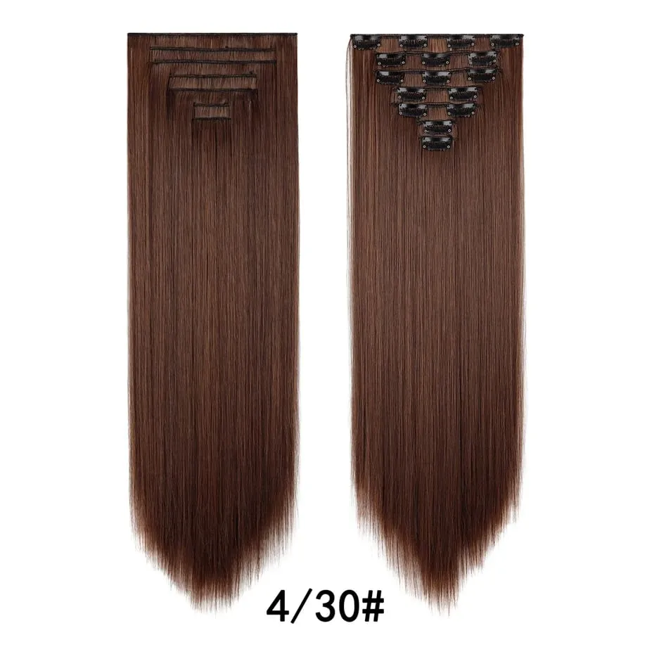 7 Pcs Clip in Hair Extensions 16 Clip in 24 Inch Straight Double Weft Synthetic Hair Extensions for Women Daily Hairstyle — image 20