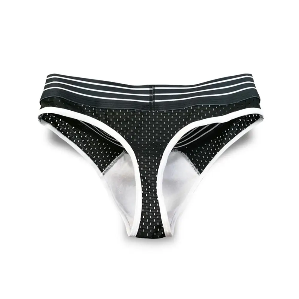 남성 속옷 망 섹시한 통기성 팬티 편지 인쇄 낮은 허리 빅 U 파우치 남성 팬티 메쉬 고탄력 속옷 끈 팬티 — image 6