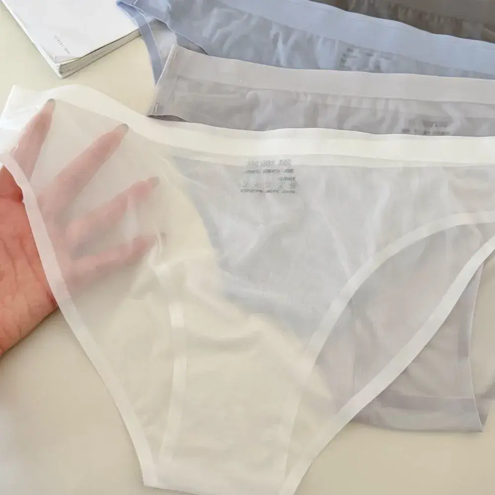 1pc Men's Ultra-thin Transparent Seamless Ice Silk Briefs 3D Bulge Pouch Mid Waist Underwear Breathable Male Lingerie
