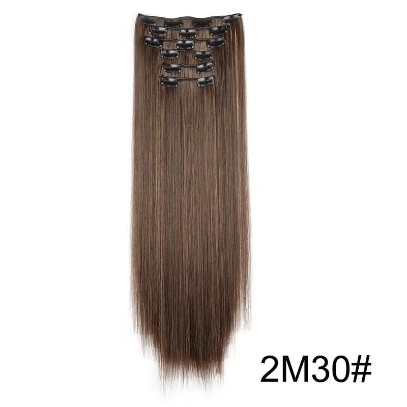 24Inch Synthetic 16 Clips in Hair Extensions Long Straight Hairstyle Blonde Black Hairpieces Heat Resistant False Hair