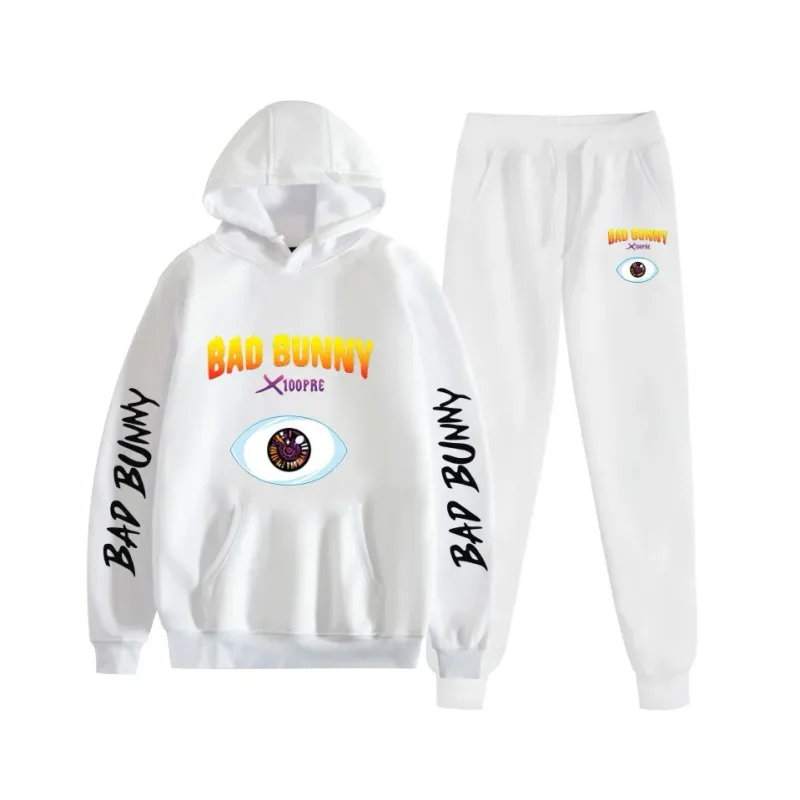 Harajuku Comfortable bad bunny Print Sweatshirt Sweatpants Suit Women's Hoodies+ Trousers Suit Boys/Girls 2 Piece Set Clothes — image 15