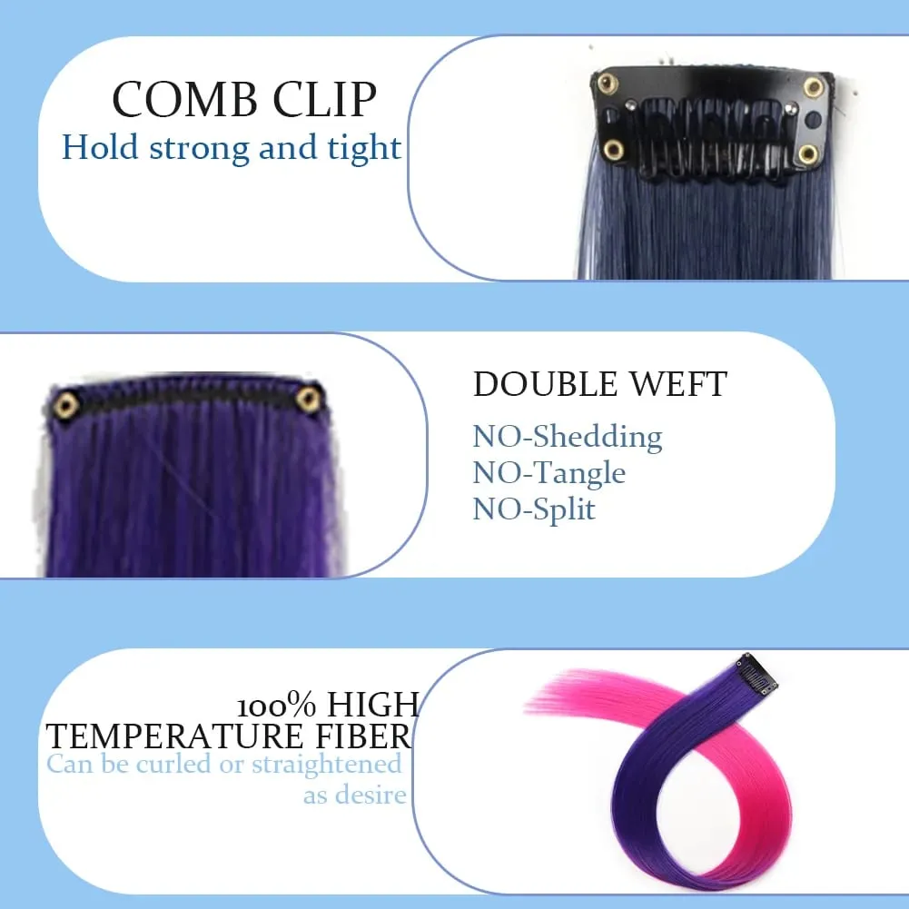 10pcs Colored Party Highlights Clip in Hair Extensions for Girls 18 inches Omber 2 colors Straight Hair Synthetic Hairpieces — image 5