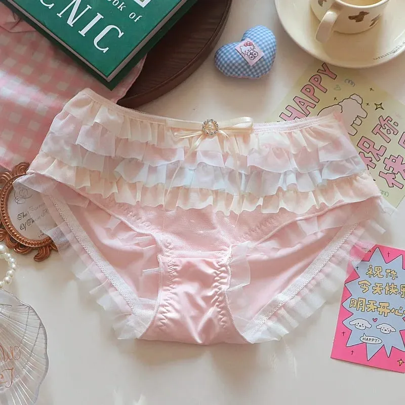 Japanese Style Lolita Princess Lingerie Set Women Pure Desire Cake Layer Lace Mesh Cotton Crotch Party Bra And Panty Set Cute — image 6