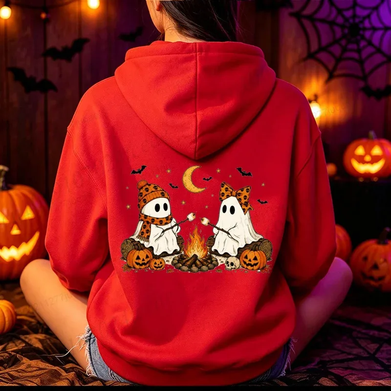 Halloween-Dễ Thương-Ma-Cắm Trại-Mùa Thu Nam Nữ Áo Khoác Vintage Áo Nỉ Mùa Thu Bí Ngô Có Mũ Trùm Đầu Ma Quái Mùa Sportwears