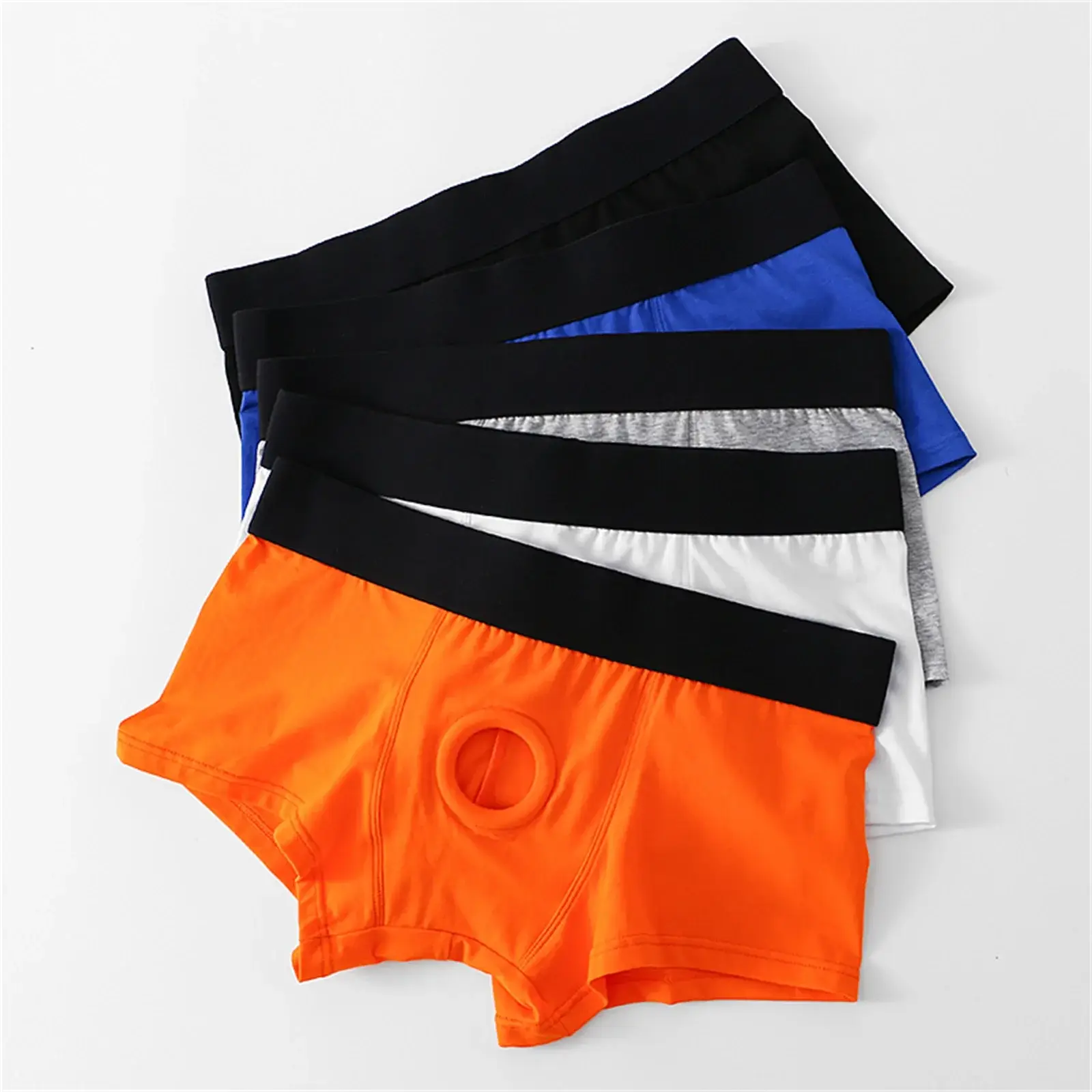 Erkek Boksörler Ön Delik Kese Iç Çamaşırı Silikon Cockring Seksi Boxershorts Geniş Kemer Pamuklu Külot Iç Çamaşırı Oymak