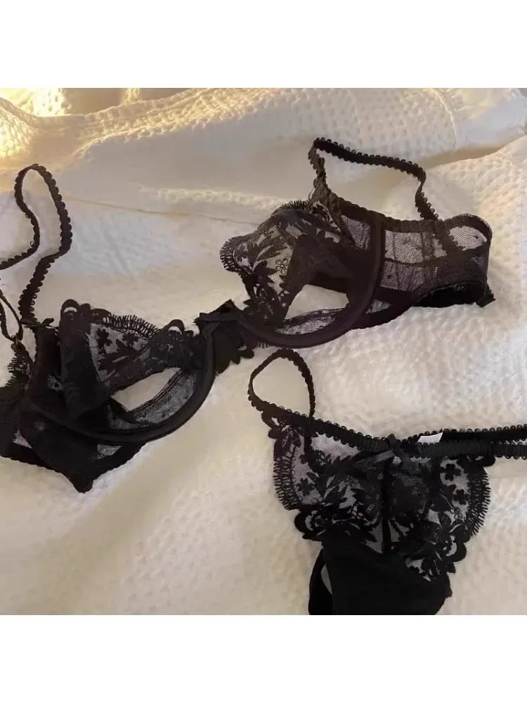 Conjunto de sutiã meia xícara de renda parisiense – lingerie de verão ultrafina com recortes transparentes e sem esponja, desejo francês sexy — image 5